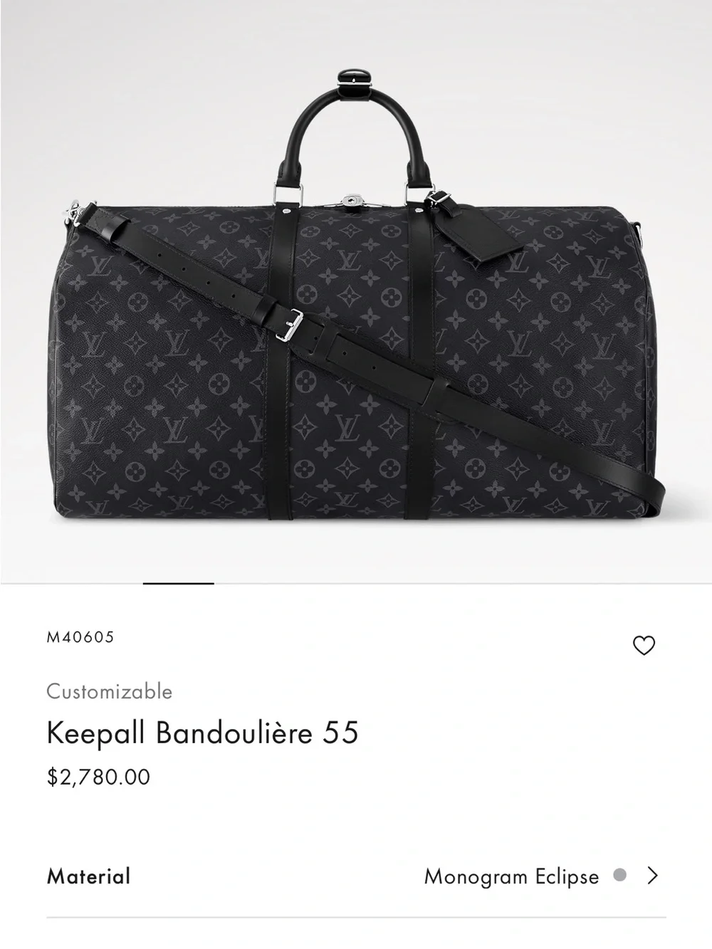 Louis Vuitton Monogram Eclipse Keepall Bandoulière 55 - Black/Grey